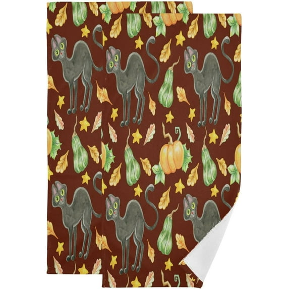 Autumn Cat Pumpkin Hand Towels for Bathroom, Fall Animal Kitten Kitchen Towel 2 PCS Ultra Soft and Highly Absorbent Decorative Fingertip Face Bath Towels for Spa & Hotel, 28.3"x 14.4"