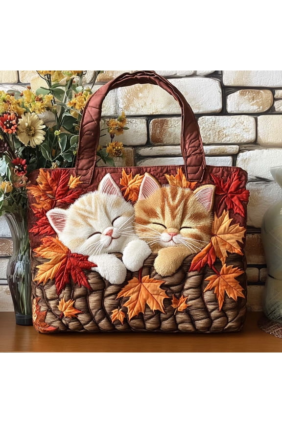 Autumn Cat Quilted Tote Bag, Women Quilted Tote Bag, Handmade Patchwork Tote, Women Shoulder Bag, Gift For Her