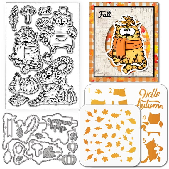 Autumn Cat Theme DIY Scrapbooking Tool Sets including 1Pc Carbon Steel Cutting Dies Stencils