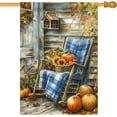 thumbnail image 1 of Autumn Chair Fall Flag Pumpkin Blue White Blanket Seasonal Maple leaves Sunflower Outside Farmhouse Decoration (Chair-28×40 inch), 1 of 6