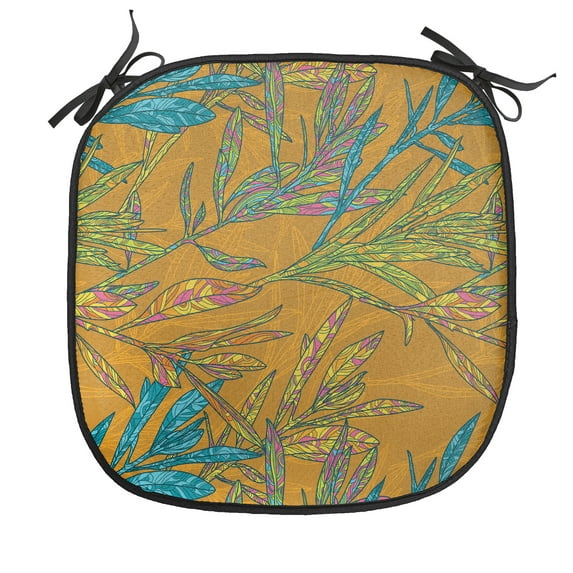 Autumn Chair Seating Cushion, Colorful Botanical Inspired Pattern Abstract Leaves Art Garden Bloom, Soft Seat Pads for Office with Anti-slip Backing, 16"x16", Yellow and Multicolor, by Ambesonne