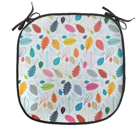 Autumn Chair Seating Cushion, Colorful Various Leaf Types Season Composition Fall Themed Designs, Soft Seat Pads for Office with Anti-slip Backing, 16"x16", Pale Blue Multicolor, by Ambesonne