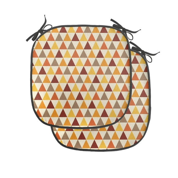 Autumn Chair Seating Cushion Set of 2, Retro Earthy Nature Tones Repeating Triangle Pattern Geometric Arrangement, Seat Pads with Anti-slip Backing, 16"x16", Burnt Orange Cocoa, by Ambesonne
