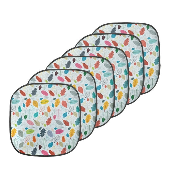 Autumn Chair Seating Cushion Set of 6, Colorful Various Leaf Types Season Composition Fall Themed Designs, Seat Pads for Office with Anti-slip Backing, 16"x16", Pale Blue Multicolor, by Ambesonne