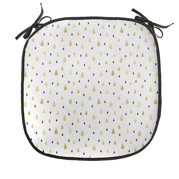 Autumn Chair Seating Cushion, Yellow Rain Drops Pattern Moisture Condensed from Atmosphere Print, Soft Seat Pads for Office with Anti-slip Backing, 16"x16", Mustard Black White, by Ambesonne