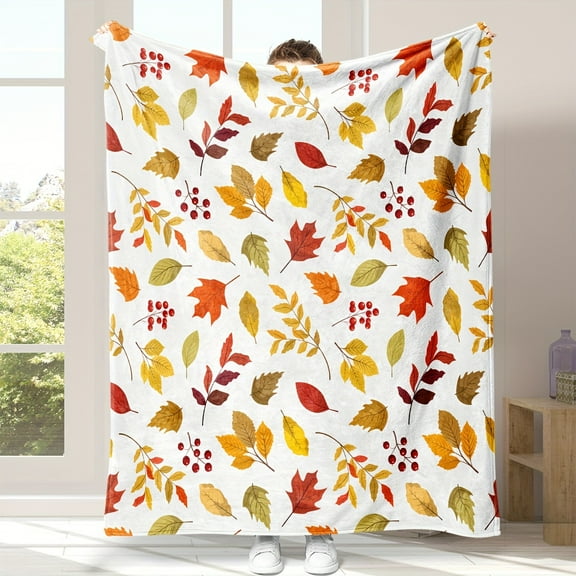 Autumn Charm, Cozy Maple Leaf Throw Blanket - Soft, Warm Autumn-Inspired Flannel for Sofa, Bed, Chair & Dorm Decor - Perfect for Thanksgiving & Halloween