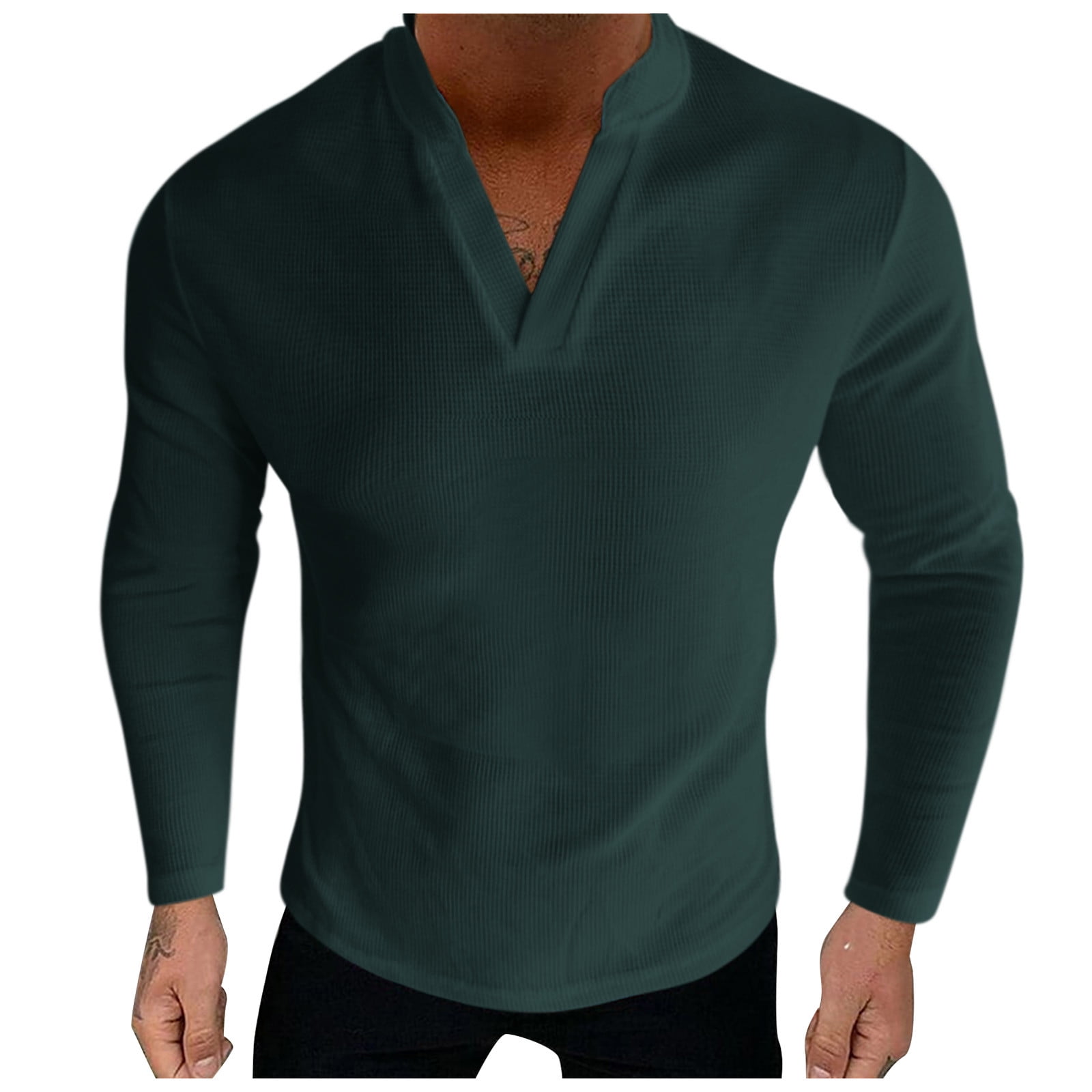 Autumn Chic Mens Pullover Top Mens Fashion Casual Collar Solid Colour Long  Sleeve T Shirt Top Blouse