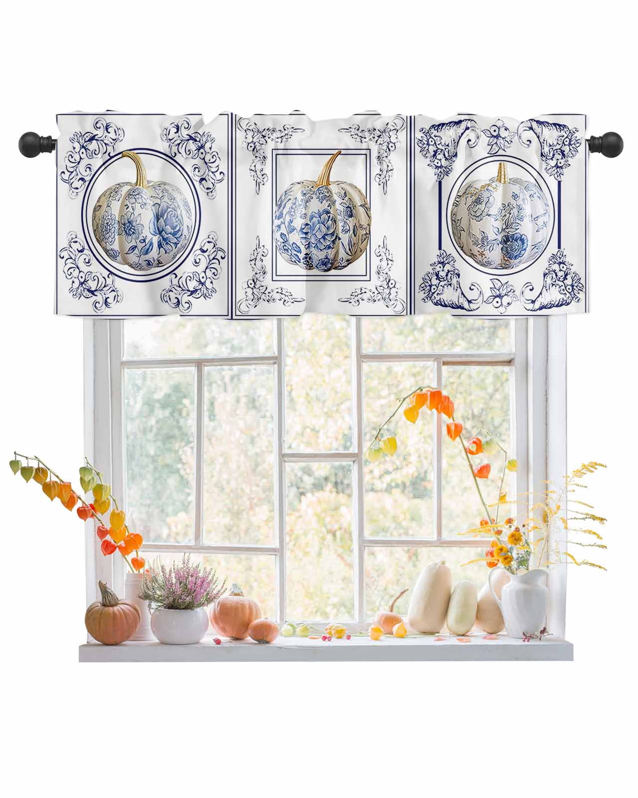 Chinese Pattern Valances Autumn Chinese Style Pumpkins Window Valances for Kitchen,Rod Pocket ...