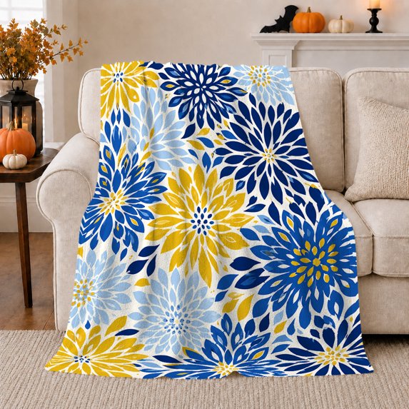 Autumn Chrysanthemum Floral Sofa, Cozy Friendship Quote Scene, Warm Flannel Blanket for Living Room and Reading Nook, Art Lovers Thanksgiving Gift, Artistic Home Decor