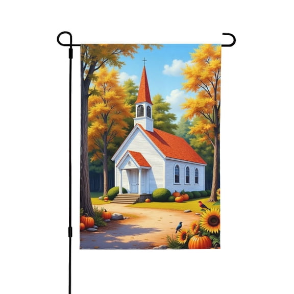 Autumn Church Garden Flag 12x18 Inch Double Sided Fall Thanksgiving Pumpkins Sunflowers Yard Flag Religious House Outdoor Decoration Rustic Banner