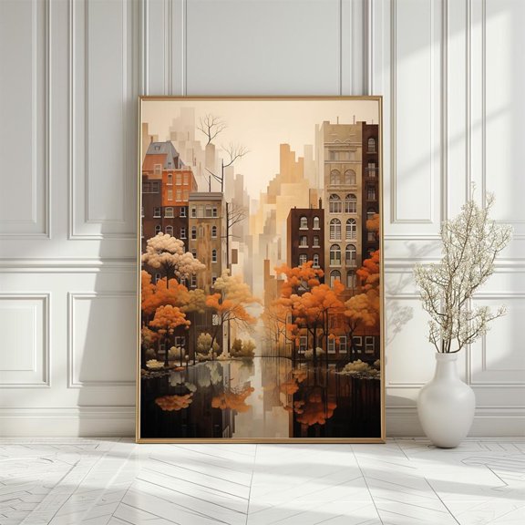 Autumn Cityscape Art Poster: Nordic Fall Colors, Size 8x12 UNFFRAMED F03.1.7l1785
