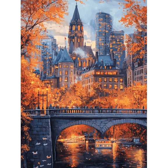 Autumn Cityscape Bridge Canvas Print/Wall Art Perfect for Living RoomOffice Dining Room and Hallway Decoration.