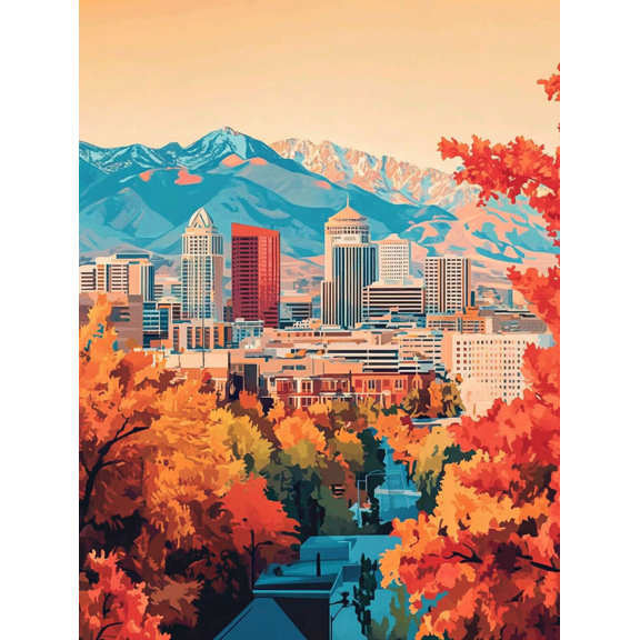 Autumn Cityscape Canvas Print/Wall Art Perfect for Living Room Bedroom Office Apartment and Hotel Decoration