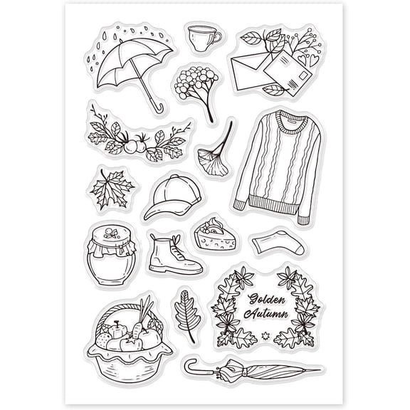 Autumn Clear Stamps Autumn Rain Plant Silicone Stamp for Card Making Decoration and DIY Scrapbooking 1sheet