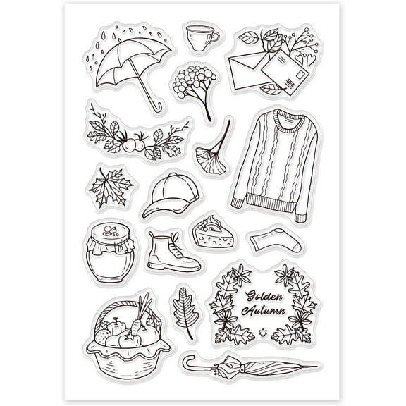 Autumn Clear Stamps Autumn Rain Plant Silicone Stamp for Card Making Decoration and DIY Scrapbooking for DIY