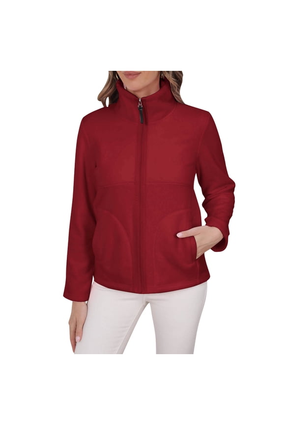 Autumn Clothing Ladies Long Sleeve Fleece Jacket Full Zip Jacket No Hood Lightweight Solid Color Outerwear with Pockets My Order My Items
