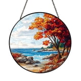 Autumn Coast Stained Glass Suncatcher – Ocean Cliff Window Panel with ...