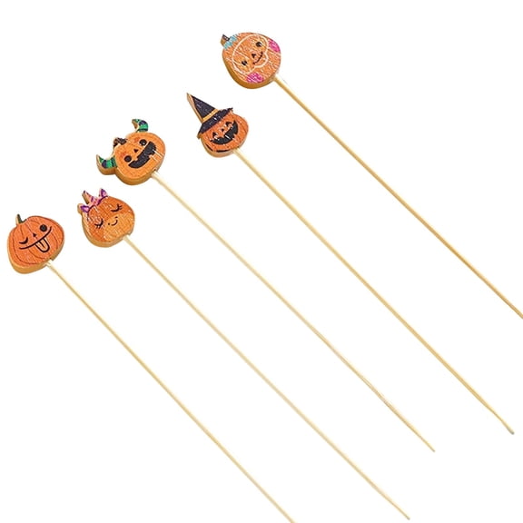 Autumn Skewers Maple Leaf Pumpkin Acorn Decor Natural Wood Toothpick for Thanksgiving Fall Party Appetizer Fruit Drink Garnish
