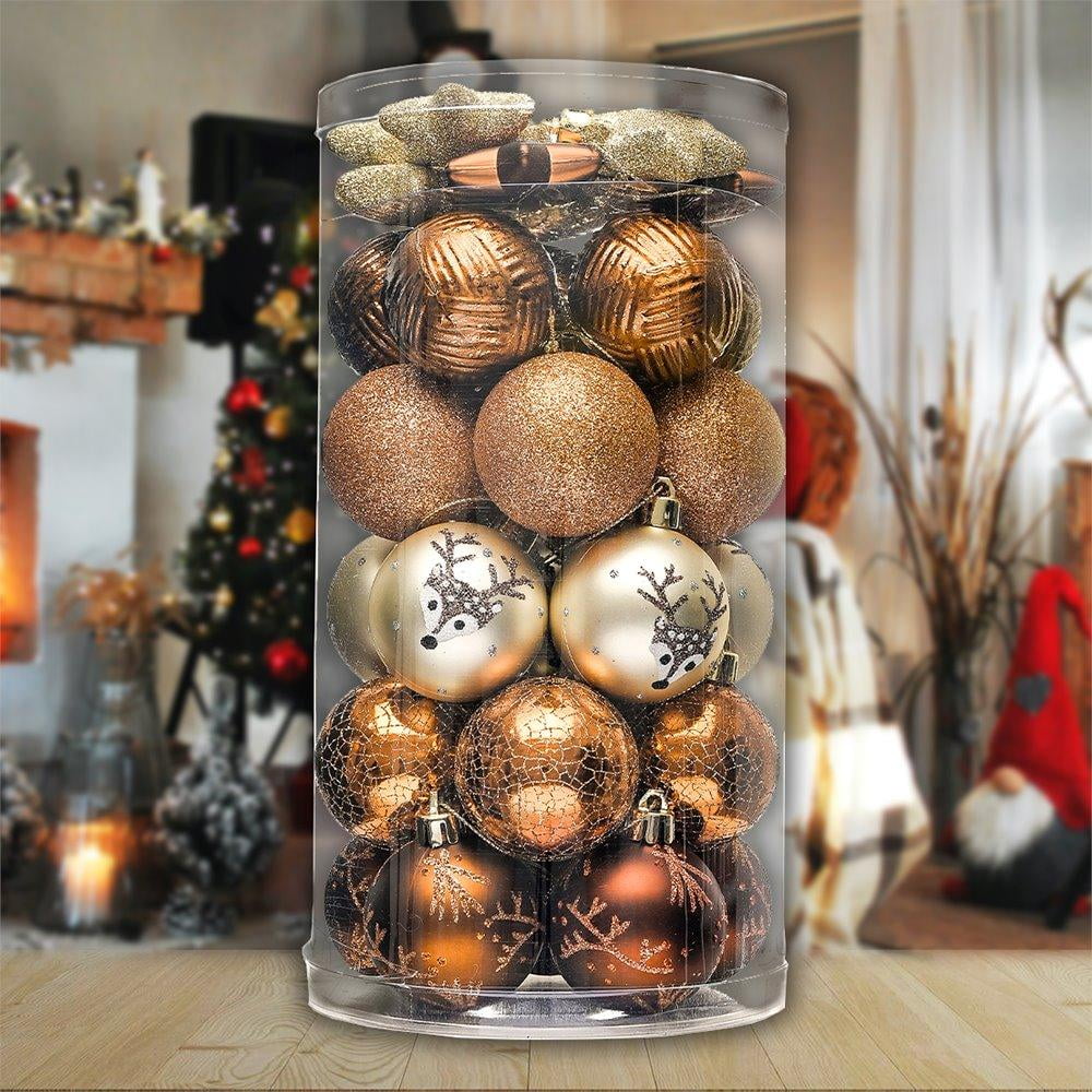 35-Piece Bronze and Gold Shatterproof Plastic Ornament Set