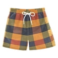 thumbnail image 1 of Autumn Color Plaid Pattern Swim Trunks Quick Dry Beach Pool Board Shorts Lightweight Stylish Print Sizes 2T to XL, 1 of 8
