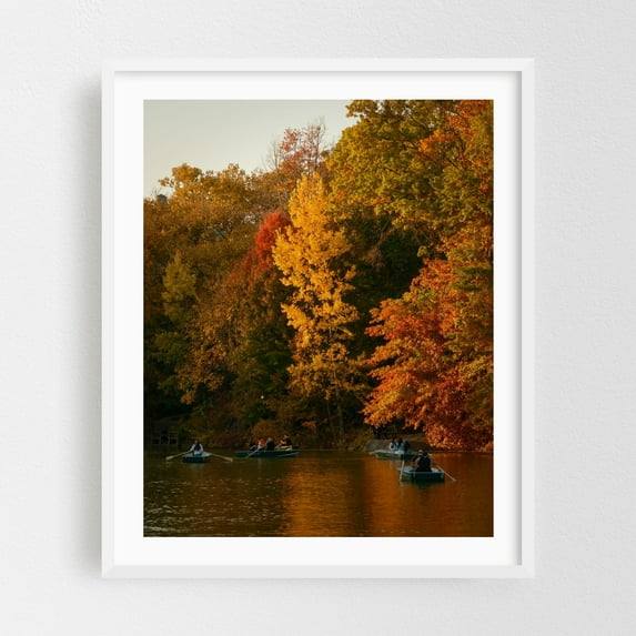 Autumn Color at The Lake, Central Park 02 - Manhattan New York Photography White Framed Wall Art Print 30 x 40 inches