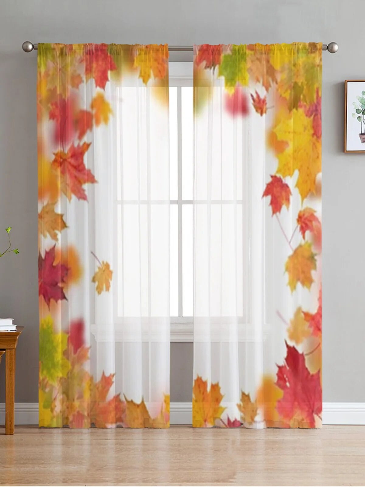 Autumn Colorful Leaves Chiffon Sheer Curtains For Living Room Bedroom