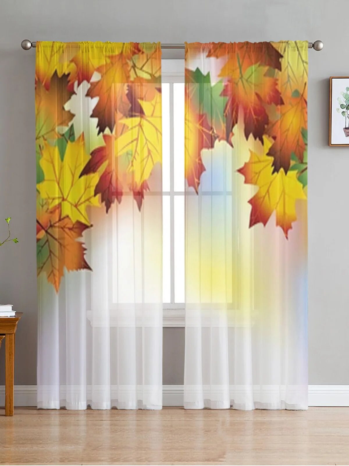 Autumn Colorful Leaves Sheer Curtains Bedroom Voile Curtain Living Room