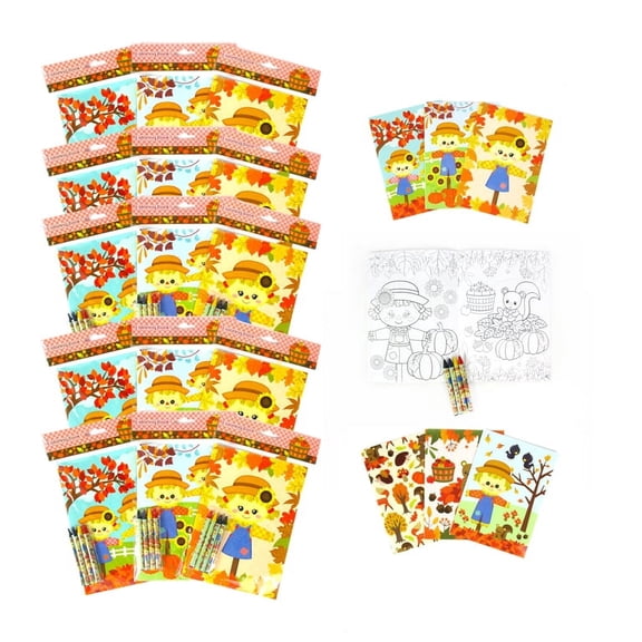 Autumn Coloring Books with Crayons Party Favors Set of 12