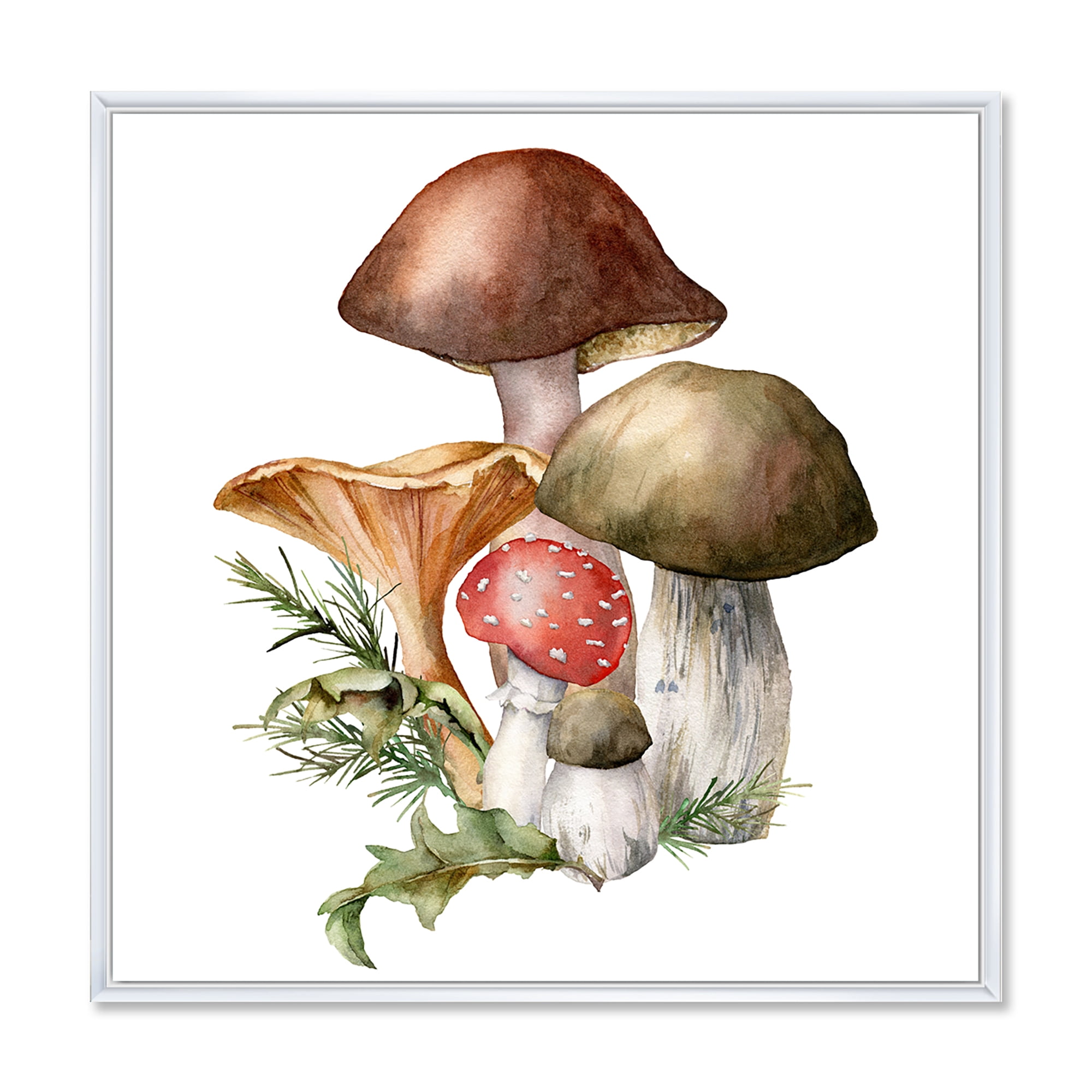 Autumn Composition With Mushrooms 16 in x 16 in Framed Painting Canvas Art Print, by Designart
