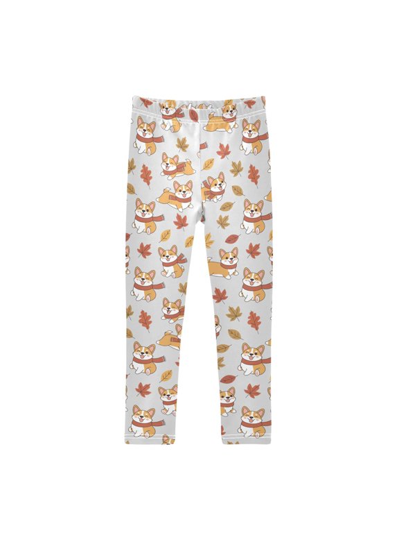 Autumn Corgis Dog Printed Leggings Yoga Pants for in 4t to 10t