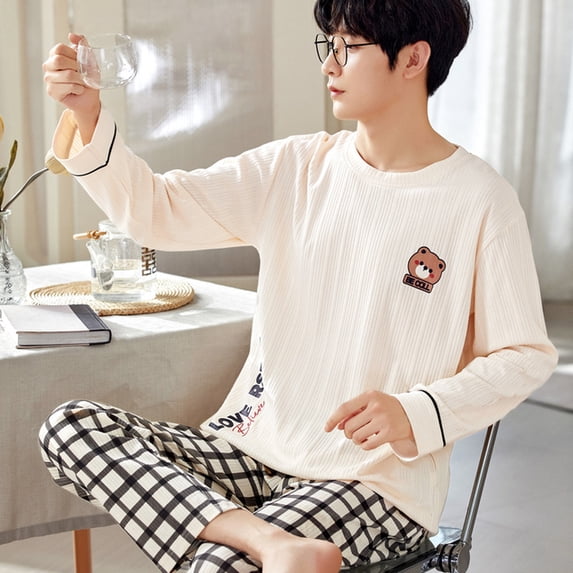 Autumn Cotton Pijama for Men Plus Size 3XL Lounge Pyjamas Set Male 2 Pieces Set Sleepwear Sleeping Top Pant Home Suit 2022