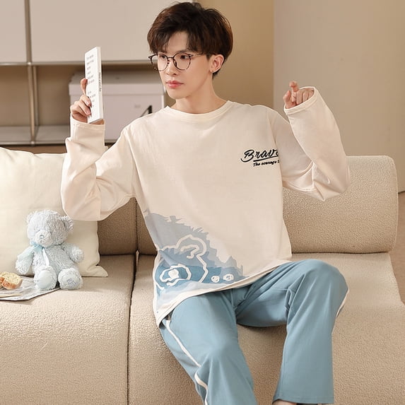 Autumn Cotton Pijama for Men Plus Size 3XL Lounge Pyjamas Set Male 2 Pieces Set Sleepwear Sleeping Top Pant Home Suit 2022