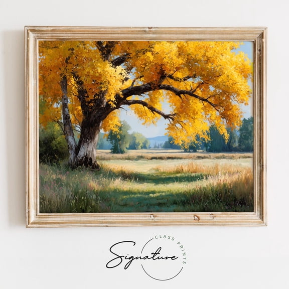 Autumn Cottonwood Tree, Rustic Fall Landscape, Vintage Cottagecore Wall Art, Earthy Decor, 4055 Unframed Paper Print