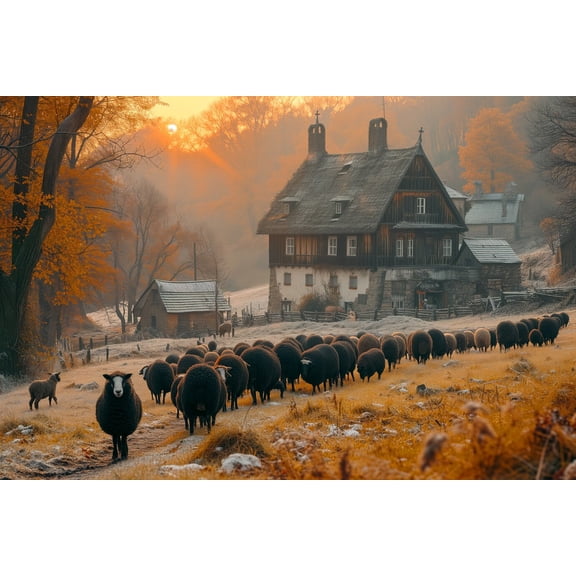 Autumn Country Barn Farm Deer Tractor Sunset 500 Piece Jigsaw Puzzle Home Decor