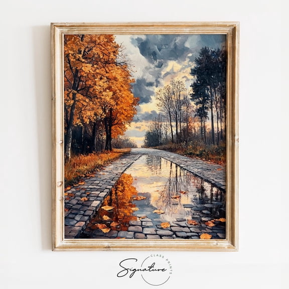 Autumn Country Road, Rustic Fall Landscape Art, Serene Reflection Scene, Cozy Cottagecore Wall Decor, 4083 Unframed Paper Print