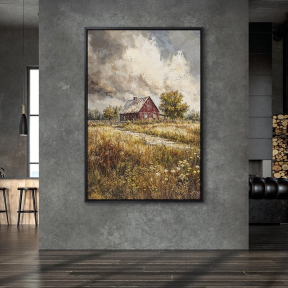 Autumn Countryside Barn Poster, Rustic Decor, Wall Art, Rural Landscape, Ready To Hang, Country Scenery, Ready To Hang, Unframed Poster Size 8x12