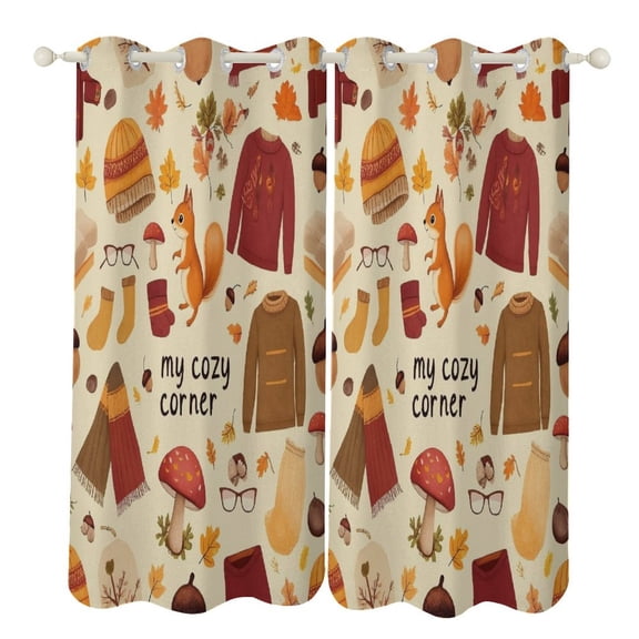 Autumn Cozy Corner Blackout Curtains Window Drapes Room Darkening Thermal Insulated Grommets Blackout Curtains, for Living, Dining, Bedroom,2 Panels
