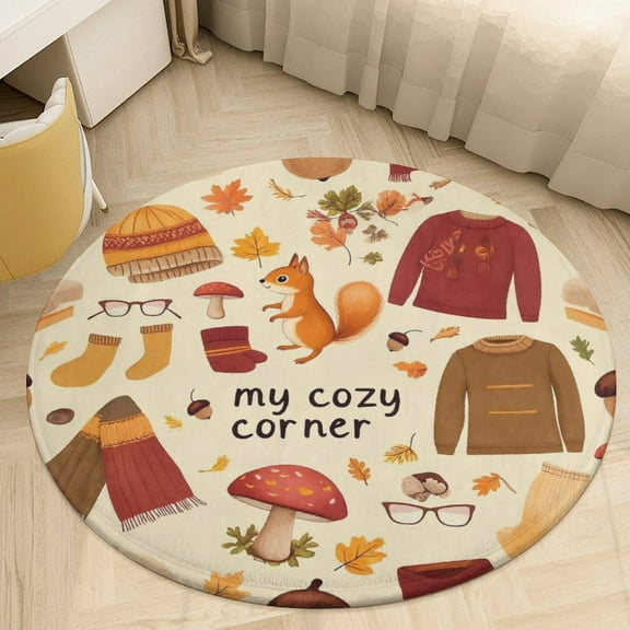 Autumn Cozy Corner Round Area Rugs for Bedroom Living Room, 3FT Soft Comfy Indoor Circle Carpets, Carpet Home Decor Floor Mat