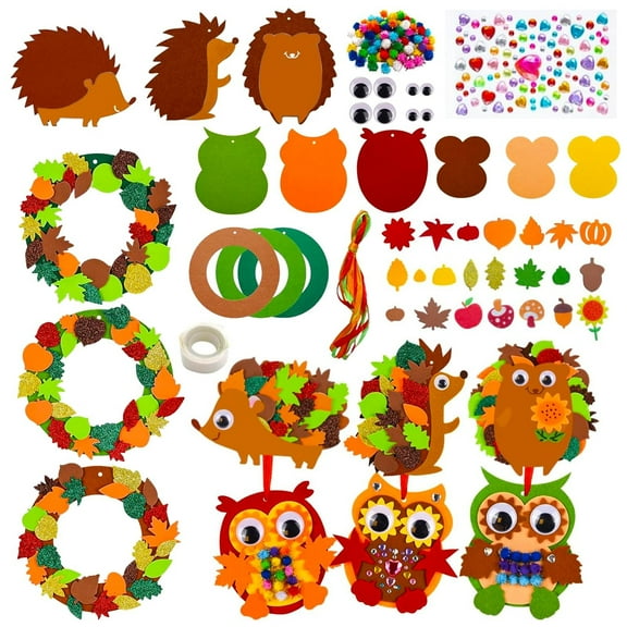 Autumn Craft Set for Kids DIY Toys Wreath Making Kit Owl Art Supplies Decoration Projects Childrens Arts and Crafts Activity