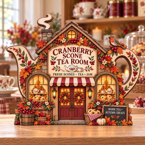 Blocking Service Autumn Cranberry Scone Café Wooden Block 3-Layer Shelf Display for Tea ...