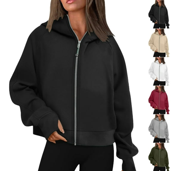 Autumn Cropped Hoodies for Women Oversize Fit Autumn Sweatshirt Lightweight Zip-up Hoodie Streetwear with Pockets Gym Workout Athleisure Casual Daily Essentials