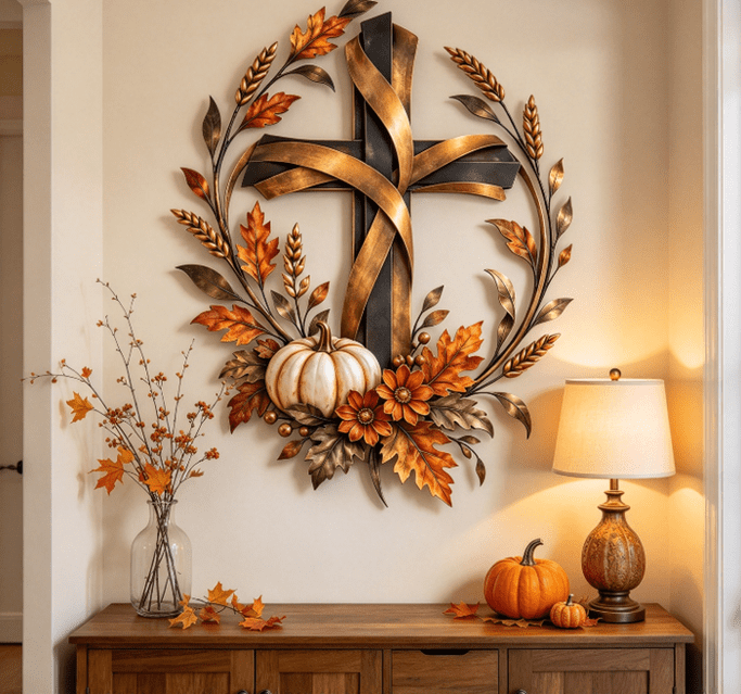 Autumn Cross & Pumpkin Harvest Metal Wall Decor,Metal Fall Pumpkin Wall ...