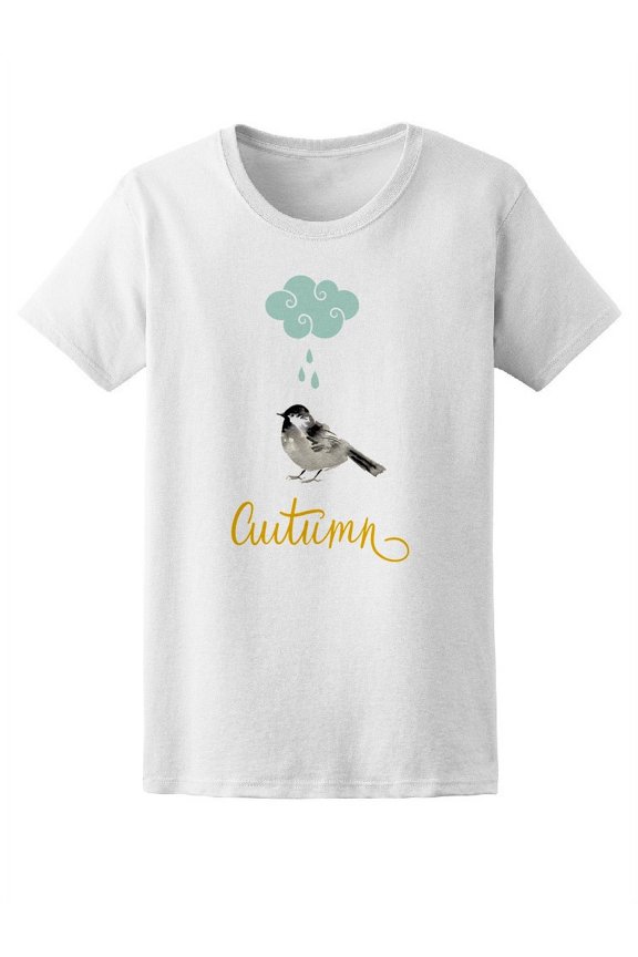 Autumn Cute Bird And Rainy Cloud Tee Women's -Image by Shutterstock
