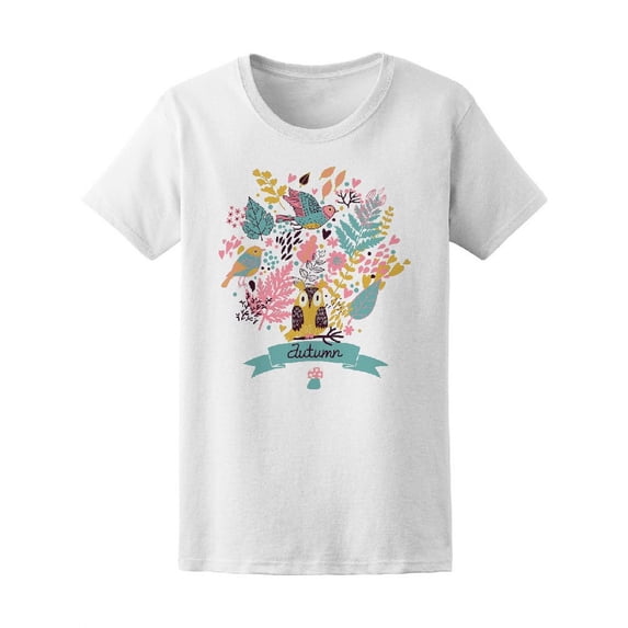 Autumn Cute Owl Doodle T-Shirt Women -Image by Shutterstock, Female Large