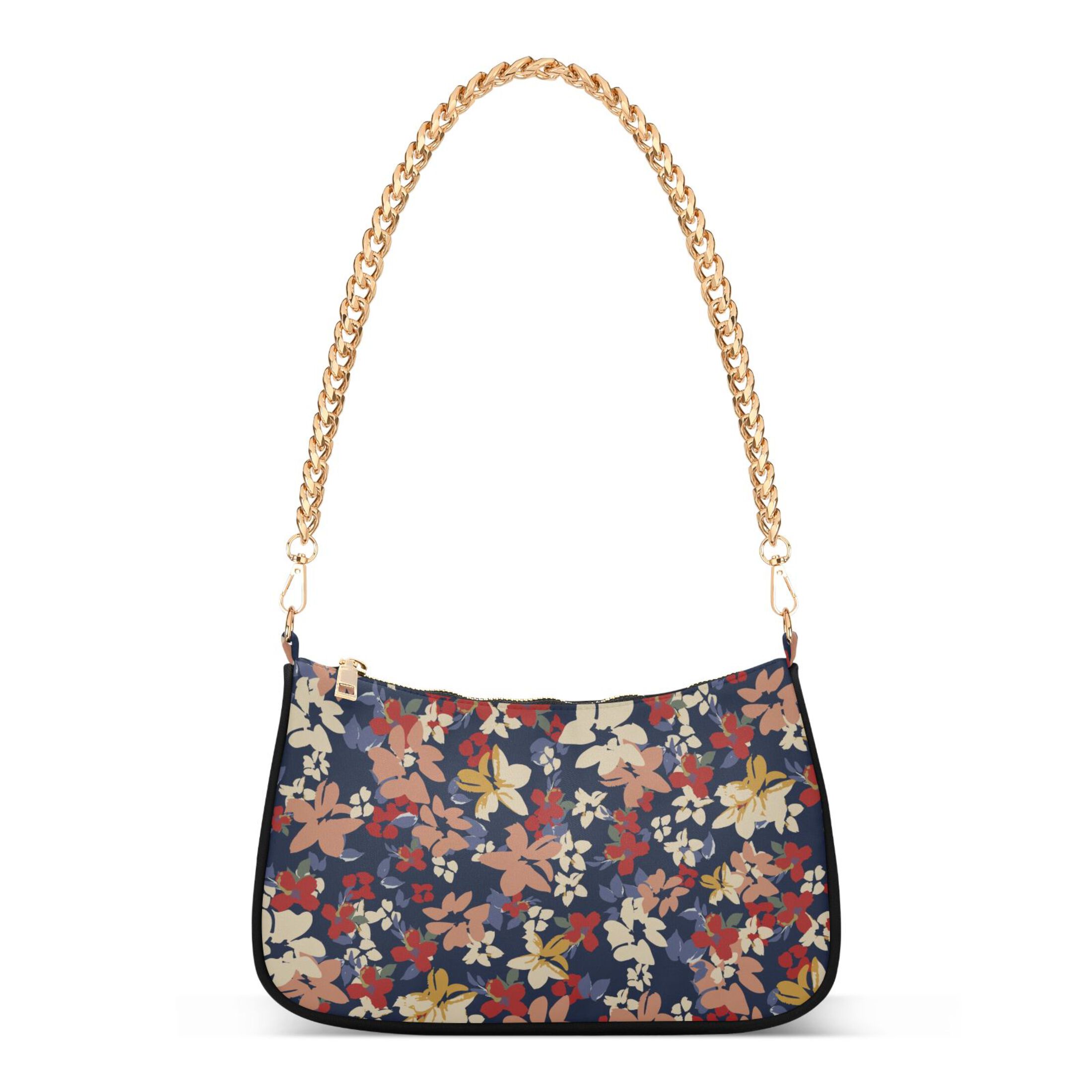 Autumn Cute Tiny Flowers Womens Chain Shoulder Bag Tote Handbag Clutch Hobo Purse with Zipper for Travel Casual