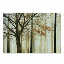 Autumn Cutting Board, Picture of a Lonely Tree Leaves on an Abstract Woodland Background Print, Decorative Tempered Glass Cutting and Serving Board, Small Size, Orange Brown, by Ambesonne