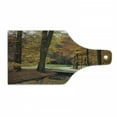 thumbnail image 1 of Autumn Cutting Board, Rainy Gloomy Day Forest Path with Leafless Trees Art Photograph, Decorative Tempered Glass Cutting and Serving Board, Wine Bottle Shape, Seal Brown Marigold, by Ambesonne, 1 of 1