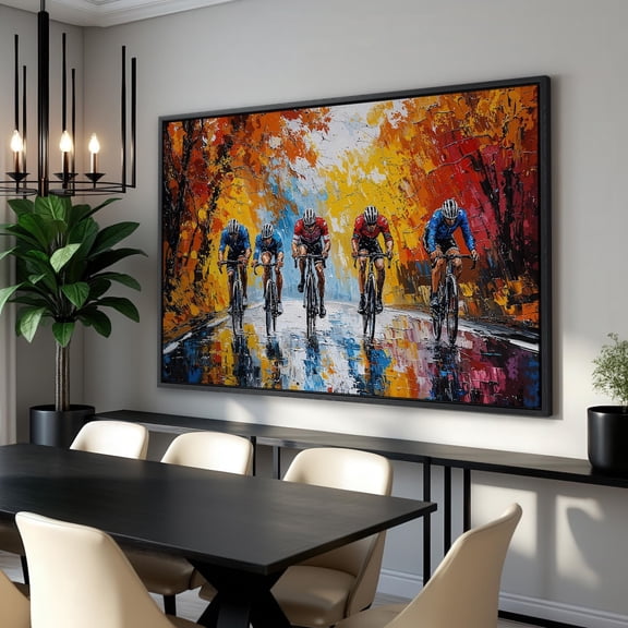 Autumn Cyclists Riding Wall Art Vibrant Cycling Poster Sports Wall Decor Bicycle Theme Poster Idea Ready To Hang, Unframed Poster Size 8x12