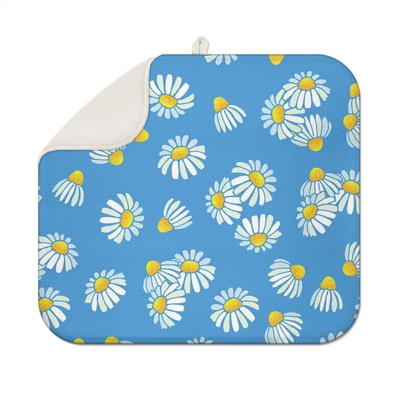 Autumn Daisy Drying Mat - Absorbent Foldable Dish Drying Pad with Rustic Wildflower Pattern
