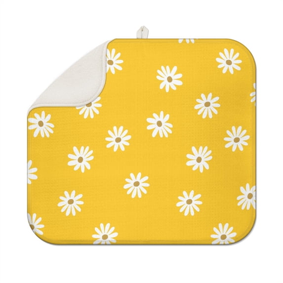Autumn Daisy Drying Mat - Absorbent Foldable Dish Drying Pad with Rustic Wildflower Pattern